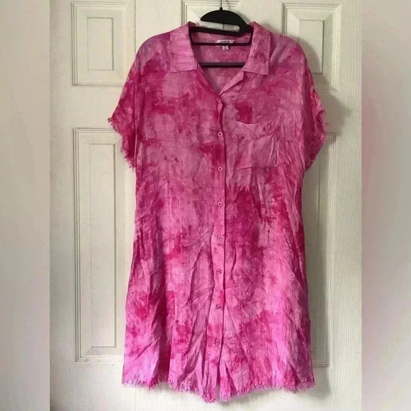 UMGEE Washed Pink  Tie Dye Shirt Mini Dress Frye  Hem Size Medium - Picture 2 of 12
